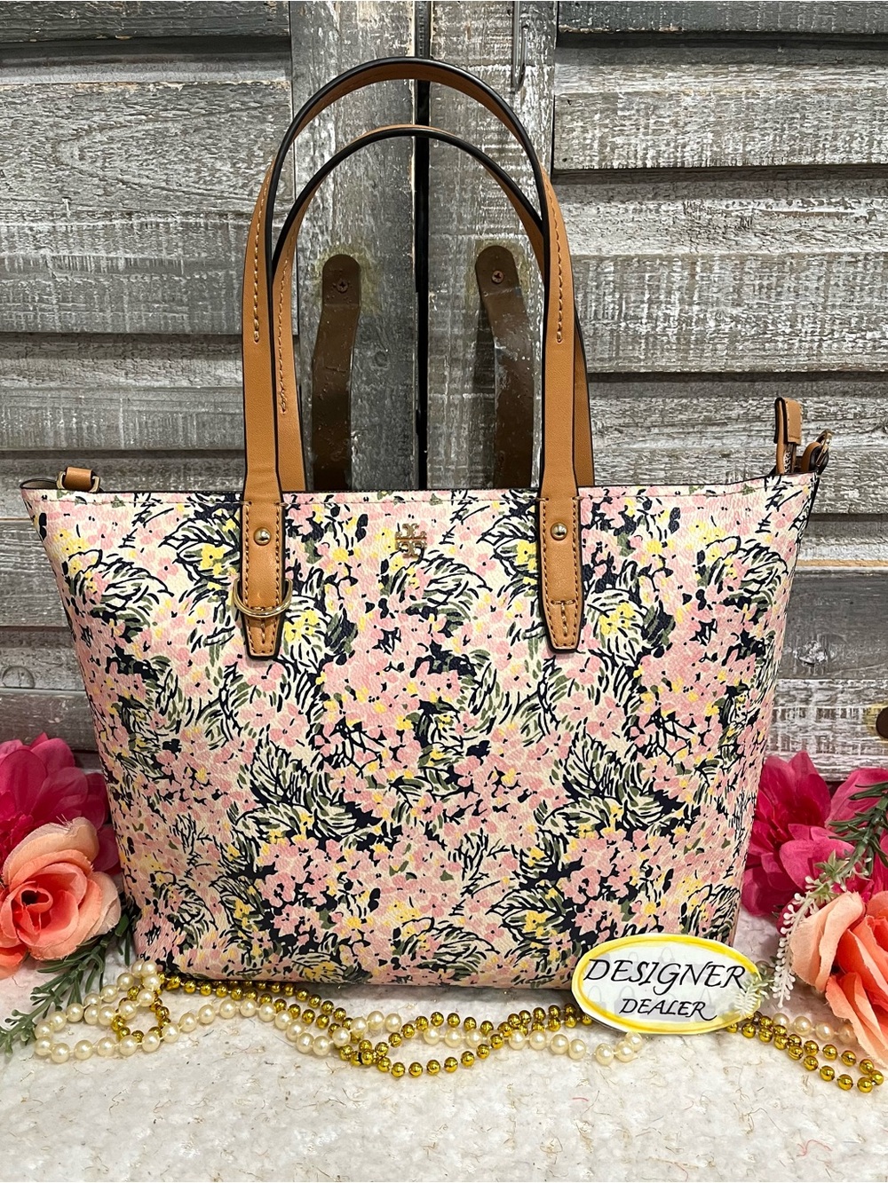TORY BURCH Kerrington Small Zip Floral Field Tote VGC!